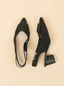 Sandali con tacco alto casual in tessuto traspirante da donna taglie forti, con fibbia e cinturino, punta affusolata e tacco largo di colore solido