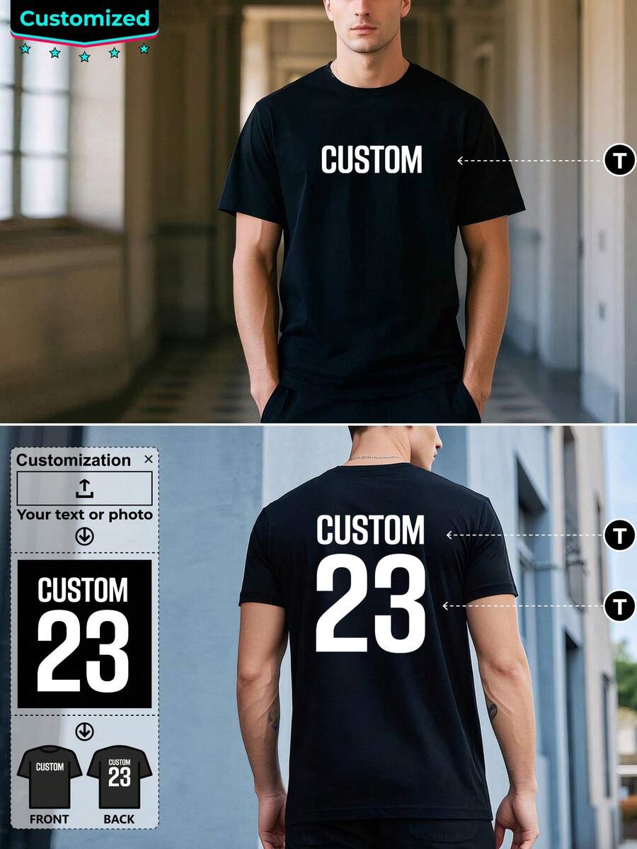 Customize A Men's T-Shirt By Adding Text On The Front And Back. Gift. - Black - View 1