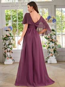 Chiffon Minimalist Sexy Ruched Bodycon Party & Wedding Dress,Bridesmaid Dress - Purple - View 2
