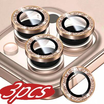 3片装相机镜头保护膜，带可爱闪亮金属环和钢化玻璃屏幕保护膜，兼容 16 Pro/16 Pro Max（沙漠钛色）