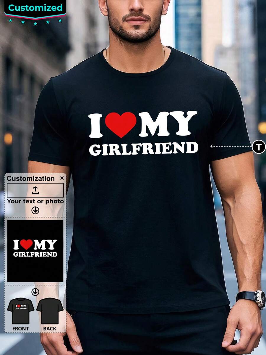 Customize A Men's T-Shirt With The Text "I Love" ,Gift - Black - View 1