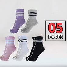 Women's Cotton Socks 05 Pairs With Stripes Mid-Calf - 彩色 - 查看 6