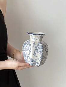 1 Pc Blue & White Porcelain Vase, New Chinese Retro Flower Vase, Living Room, Entrance, Office Floral Decor, Atmosphere Photography Prop Home Decor Room Decor Glass Vase