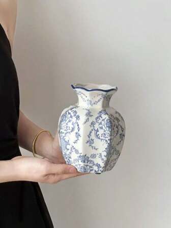 1 ชิ้น แจกันเซรามิคสีน้ำเงินและขาว, แจกันดอกไม้จีนรีโทรใหม่ ตกแต่งดอกไม้ ห้องนั่งเล่น ทางเข้า ออฟฟิศ อุปกรณ์ถ่ายภาพบรรยากาศ