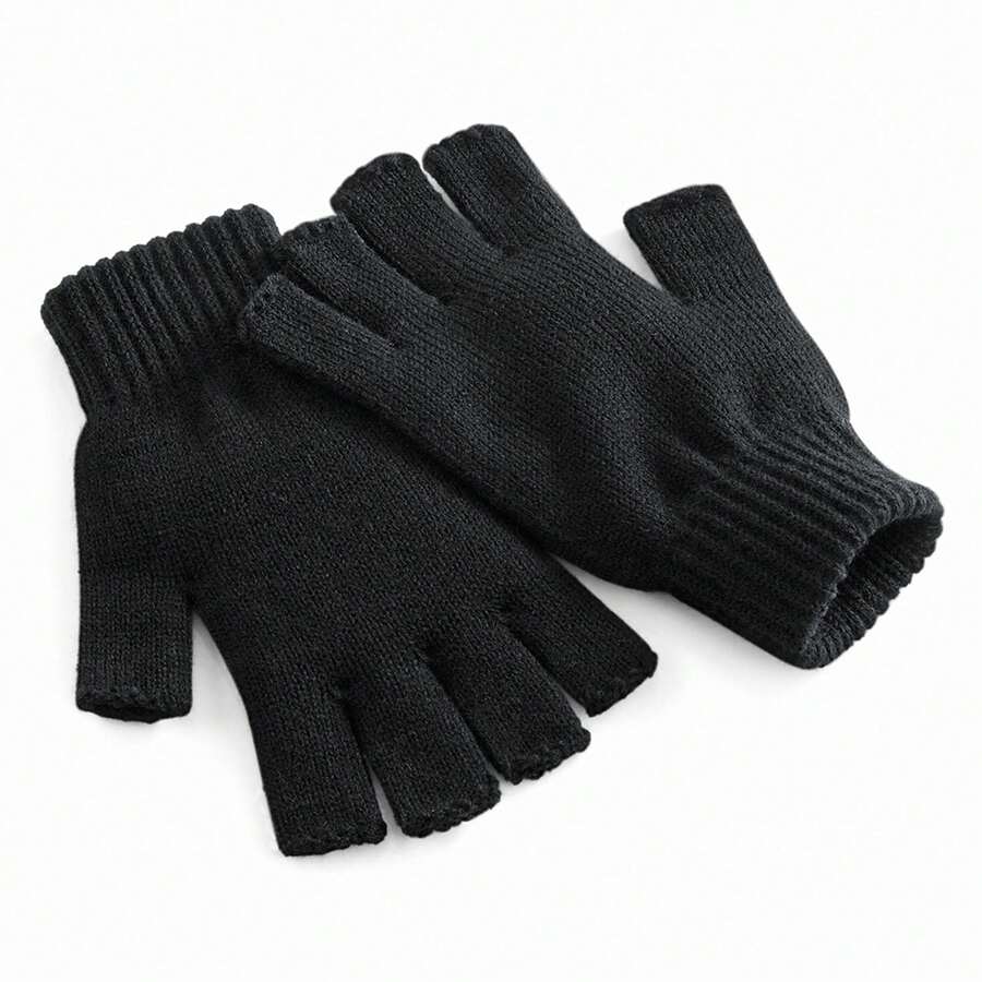 Beechfield Unisex Plain Basic Fingerless Winter Gloves (Black) - Black - View 1