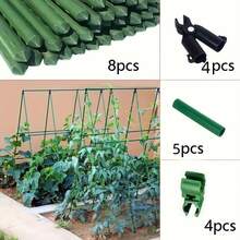 21pcs Garden Support Stake Set, Coated Metal Core, Includes 8 Support Rods, 4 A-Shape Clips, 5 Connectors, 4 Universal Clips, Anti-Corrosive, Easy To Insert, Suitable For Various Plants, Fruits, Vegetables, Essential Garden Climbing Trellis - Army Green - View 13