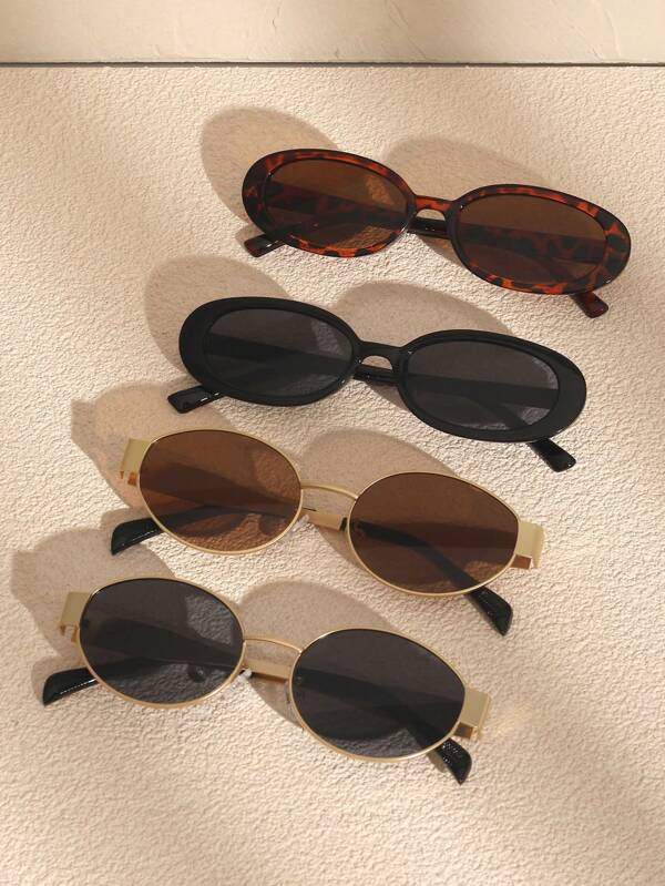 4 piezas Gafas de moda de plástico y metal con montura completa estilo ovalado para mujer - Estilo retro, perfecto para fiestas, calle, fotos, regalo, accesorios de playa para verano, vacaciones, exterior, viajes, regreso a la escuela, estilo preppy, aspecto escolar