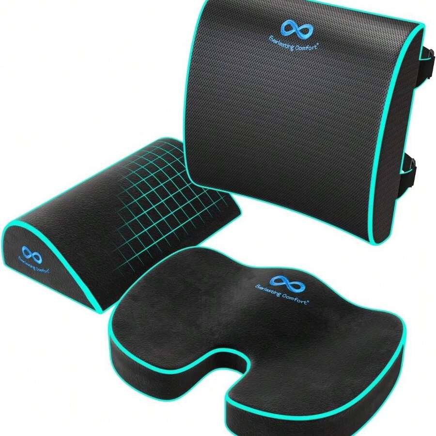 Everlasting Comfort Lumbar Support Pillow For Office Chair - Memory Foam Back Cushion For Chair, Car, Couch - Lumbar Pillow Promotes Better Posture, Back Pain Relief - Ideal For Gaming And Desk Chairs