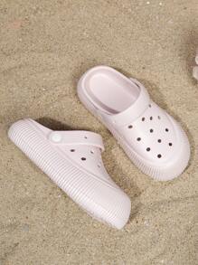 Women's Pink Hollow Out Sandals, Cute Bubblegum Pink Thick Sole Holey Shoes, Slip-On Casual Student Summer Outdoor Wear Non-Slip Beach Slides