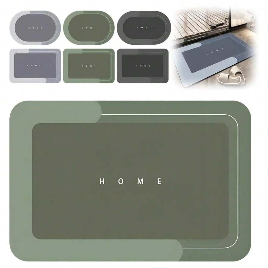 Modernized Magic Mat Bathroom Non-Skid Waterproof Quick Dry Super Absorbent Anti-Slip Technical Velvet Dirt Resistant Easy Clean Laundry Kitchen Door Mat Multiple Sizes Colors Green Square 16x24 Inch - Multicolor - View 1