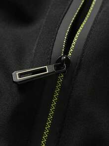 男士腰部抽绳口袋拉链下摆印花休闲运动跑步健身户外七分裤，男友风，春夏 - 黑色 - 查看 6