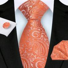 3pcs/Set 8cm Paisley Pattern Necktie, Pocket Square, Cufflinks Men's Tie Set, High Quality Classic Fashion Business Casual Tie Set, Men Wedding/Party/Christmas Gift