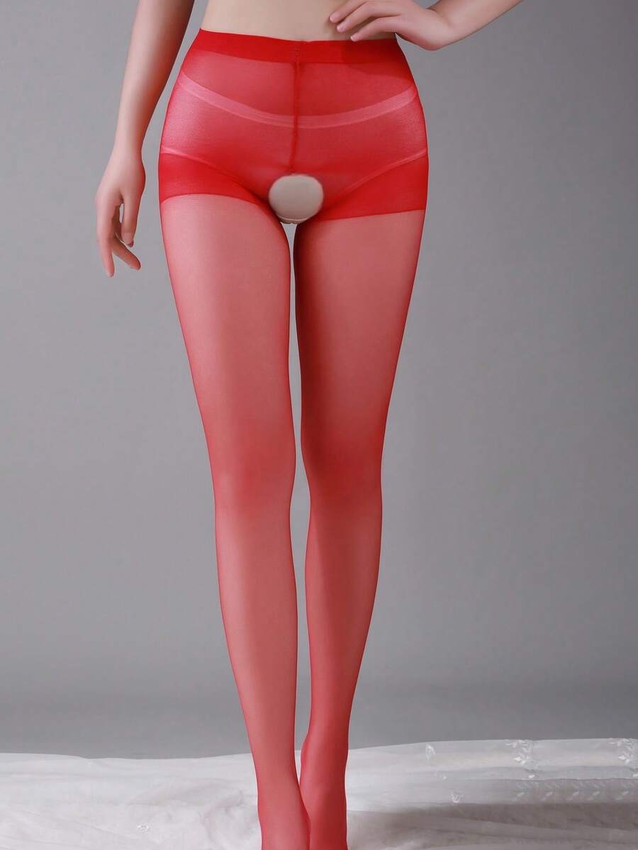 A Pair Of Sexy Open Cut Pantyhose Thigh Long Socks, No Need To Take Off Sexy Base Stockings, Can Be Worn Up To 80-135 Pounds, Can Be Paired With Any Clothing, How Many Spring Items To Choose From, Women's Emotional Lingerie Set For Club, Night Out, Dates, Shows, Wedding Night – Cheeky Stockings & Tights Lingerie - Red - View 1