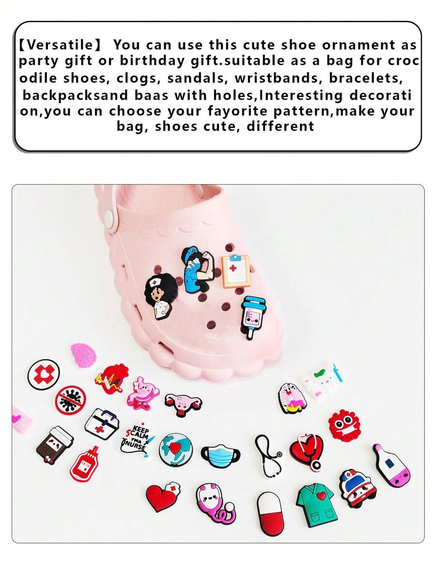 28 件医生护士系列 DIY Caharms 鞋钥匙链凉鞋沙滩包，PVC 木屐鞋饰物优质流行装饰配件圣诞节、生日、派对的绝佳礼物