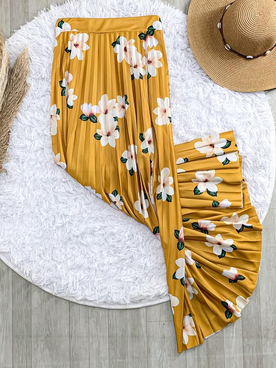 Long Pleated Evangelical Flower Skirt - Yellow - View 1