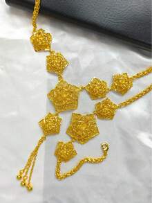 4 件/套时尚女士镀金花流苏长项链、耳环、手链、戒指首饰套装，欧盟/中东/迪拜/非洲新娘婚礼派对周年纪念礼物，送给母亲、女朋友、姐妹 - 金黃色 - 查看 3