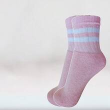 Women's Cotton Socks 05 Pairs With Stripes Mid-Calf - 淺粉色 - 查看 3