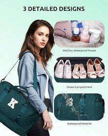 Weekender Bags For Women Travel, Personalized Weekender Bag With Shoulder Strap, Monogram Overnight Bag For Women With Trolley Sleeve & Wet Pocket, Letter Travel Bag (Letter J) - 孔雀藍 - 查看 7