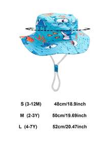 2 Pcs Shark Print Baby Sun Hat, Available In 3 Sizes,Unisex Sun Block Bucket Hat And Glasses For Beach, Fishing, Etc.