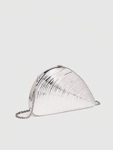 Vintage Gold Metal Seashell Acrylic Clutch Bag, New Design Party/Event/ Occasion Handbag For Women, Asymmetrical Geometric Shape Evening Bag - Silver - View 4