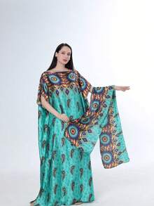 1 chiếc khăn choàng dài cỡ lớn sang trọng bằng lụa in họa tiết dành cho nữ, khăn choàng nhẹ in hoa, thích hợp mặc ở nhà vào mùa hè/thu, phù hợp với phòng máy lạnh, kiểu dáng kín đáo như áo kaftan mùa xuân. - đỏ xanh - Xem 34