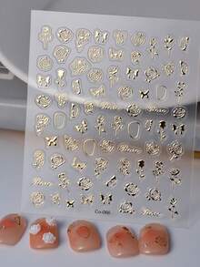 1 Pc 5D Gold Rose Nails Art Stickers DIY Adhesive Sliders Nail Polish Manicure Sticker Decals - Gold - View 6