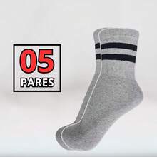 Women's Cotton Socks 05 Pairs With Stripes Mid-Calf - 灰色 - 查看 5