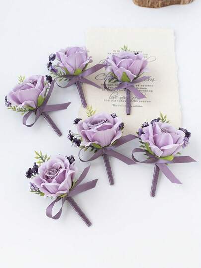 Set de 2/4/6 piezas de Boutonnière de Rosa Artificial para Hombres, Adecuado para Bodas de Estilo Bohemio, Ocasiones Formales, Aniversarios y Otros Eventos