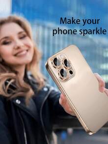 Compatible With IPhone 16 Pro/Compatible With IPhone 16 Pro Max Camera Lens Protector, Cute Shiny Metal Ring With Tempered Glass Screen, Fits Case (Desert Titanium) 3 Packs - Brown - View 4