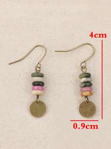 1 Pair New Vintage Style Handmade Beaded Round Tin Plate Earrings, Creative Women Small Stone Beaded Retro Earrings, Bracelet, Necklace
