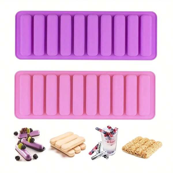 1/4pcs 10 Cavity Finger Biscuit Mold, Silicone Mold, Cake Mold, Chocolate Mold, Making Tiramisu Border, Finger Toothpick Mold, Suitable For DIY Chocolate, Ice Cream, Frozen Ice Cubes, Cake Decorations, Etc Ice Cube Tray Ice Cube Ice Cube Squishy Ice Cube Mold Ice Cube Mould