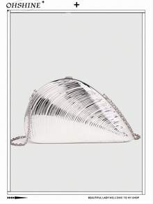 Vintage Gold Metal Seashell Acrylic Clutch Bag, New Design Party/Event/ Occasion Handbag For Women, Asymmetrical Geometric Shape Evening Bag - Silver - View 1