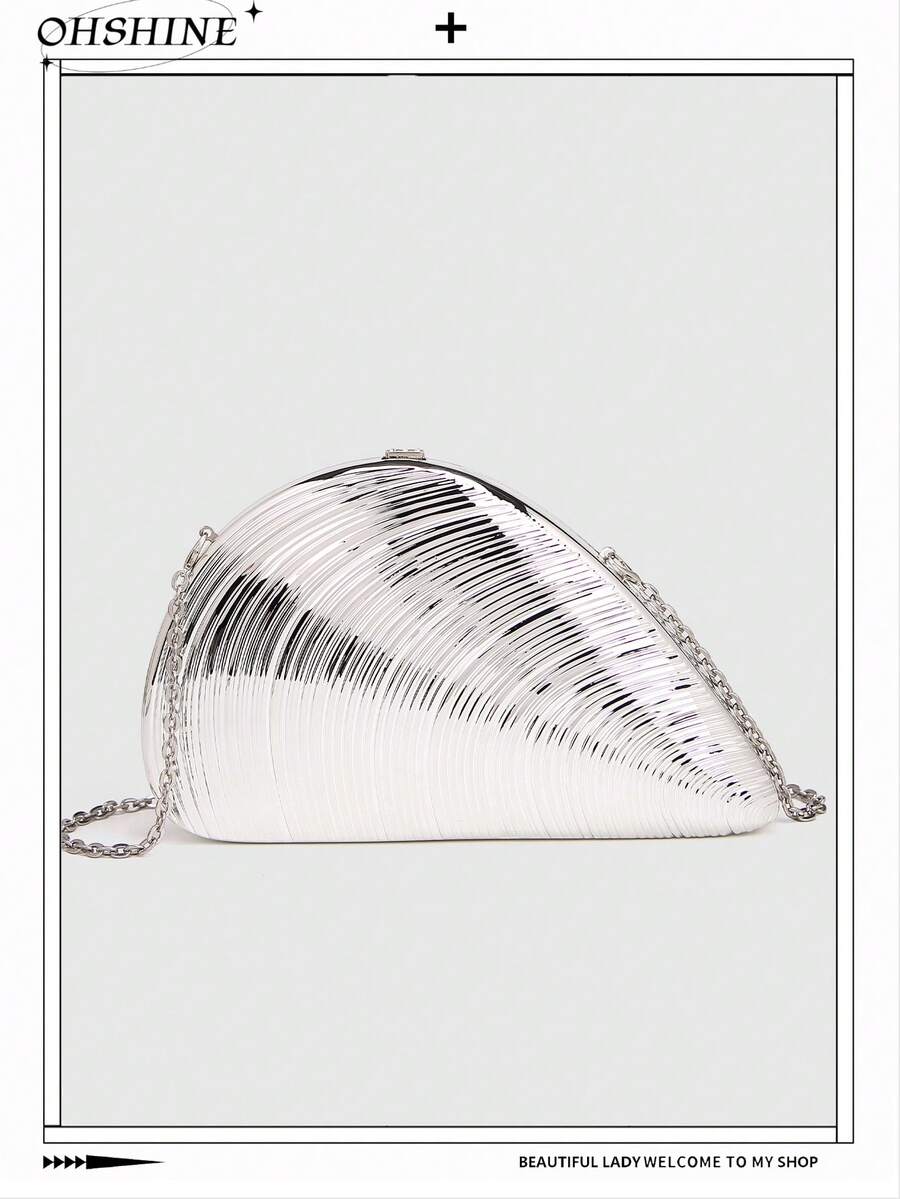 Vintage Gold Metal Seashell Acrylic Clutch Bag, New Design Party/Event/ Occasion Handbag For Women, Asymmetrical Geometric Shape Evening Bag - Silver - View 1