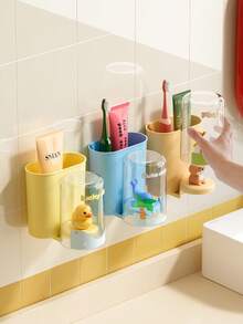 1 Set Cute Cartoon Toothbrush Holder/Cup, Family Version Adorable Toothbrush Cup, Wall-Mounted Toothbrush Cup Back To School - Multicolor - View 5