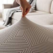 1pc All Season Removable Non-Slip Elastic Sofa Cover, Fits 1 To 4 Seat Sofas, Ideal For Living Room, Bedroom, Office Decor, Machine Washable - White - View 4