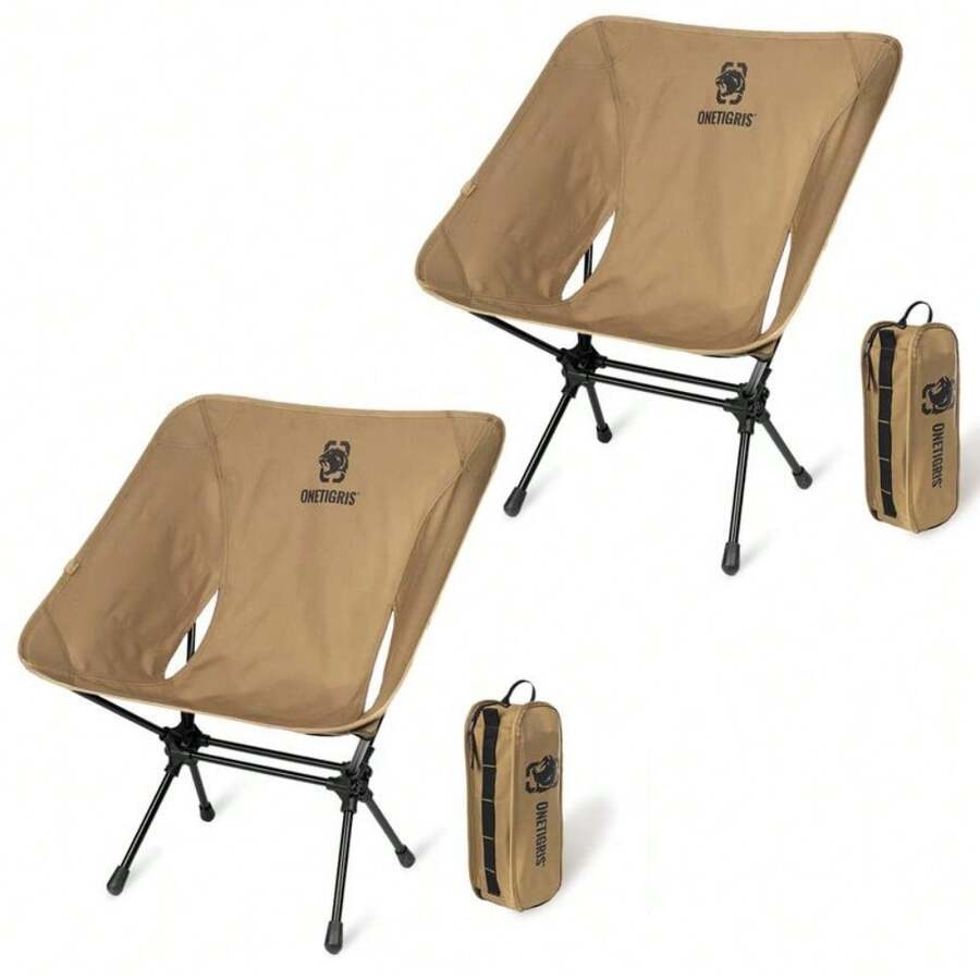 OneTigris Portable Camping Chair, Heavy Duty Folding Chair, 330 Lbs Capacity, Compact & Lightweight For Camping, Hiking, Travel, Beach, Picnic, Gardening - Coyote Brown * 2 - View 1