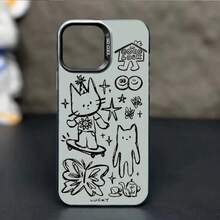 Cute Cat Pattern Phone Case, Anti-Drop & Shockproof Phone Protective Cover, Phone Accessory Compatible With IPhone 15 14 13 12 11 Pro Max Funny  Phone  Case Protection Protector - Black - View 3