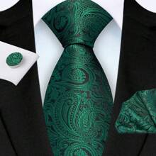 3pcs/Set 8cm Paisley Pattern Necktie, Pocket Square, Cufflinks Men's Tie Set, High Quality Classic Fashion Business Casual Tie Set, Men Wedding/Party/Christmas Gift