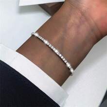 925 Sterling Silver Tennis Bracelet For Women, Cubic Zirconia Sparkling 2mm Thin Adjustable Chain, Elegant Fashion Accessory, Valentine's Day Gift