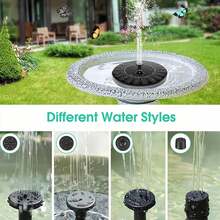 1pc 18cm/2.5W Solar Fountain Pump Kit, Solar Powered Bird Bath Fountain For Outdoor Landscape, Independent Floating Design, 18cm Round Solar Panel, 2.5W Power, 200L/53Gal Per Hour Outdoor Water Pump, With 3 Connectors & 8 Nozzles, Suitable For Bird Bath, Pond, Garden, Fish Tank, Solar Powered, No Battery Required, ABS Plastic Material - Black - View 2