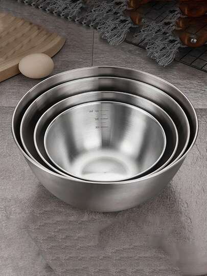 4pcs Set/1pc 304 Stainless Steel Nested Mixing Bowls, Kitchen Salad Bowls, Cooking Baking Food Storage Containers, Multiple Sizes Available, Stainless Steel Mixing Bowls, Kitchen Bowls, Mixing Bowl Sets, Stainless Steel Baking Bowls, Salad Bowls, Grilling Bowls, Kitchen Prep Bowls, Marked Stainless Steel Salad Bowls, Mirror Finish Noodle Bowls, Dishwasher Friendly