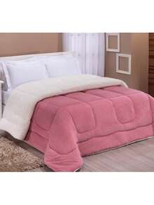 Sherpa Blanket Double-Sided Sheepskin Wool Comforter For Double Queen Bed Winter - Rusty Rose - View 2