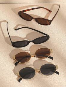 Vintage Mode Basic elegante 4-teiliges Set Damen ovale Kunststoff-Metall Vollrand modische Brillen, geeignet für Partys, Straßenfotografie, Strandurlaub, Sommerausflüge, Outdoor-Aktivitäten, Reisen, Schule, College-Stil, Campus-Looks und mehr. - Verschiedenfarbig - Übersicht 4