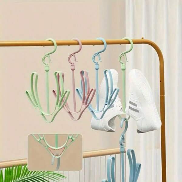 1/4pcs Pack Wind-Resistant Shoe Rack With Dual Hooks - Space Saving, Sturdy Plastic Home & Balcony Storage Rack, Drying Rack