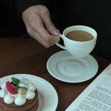 1 Set de taza y platillo de cerámica con estilo retro, adecuado para latte, capuchino, leche para el desayuno, 1 Set (Taza + Platillo) - Blanco - Ver 11