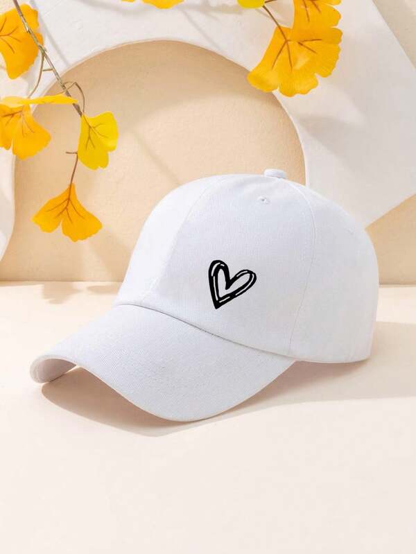 1pc Unisex Y2K Style White Heart Print Breathable Adjustable Baseball Cap, Fashion & Versatile For Casual Outdoor Wear (Color May Vary)