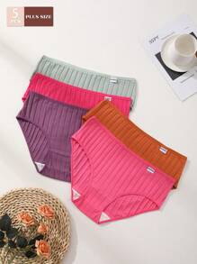 5 PCS Plus Size Women's Ribbed Cotton Panties Sexy Mid Waist Briefs Tummy Control &Butt Lifter Stretch Comfortable And Breathable Sports Underwear