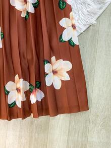 Long Pleated Evangelical Flower Skirt - Brown - View 3