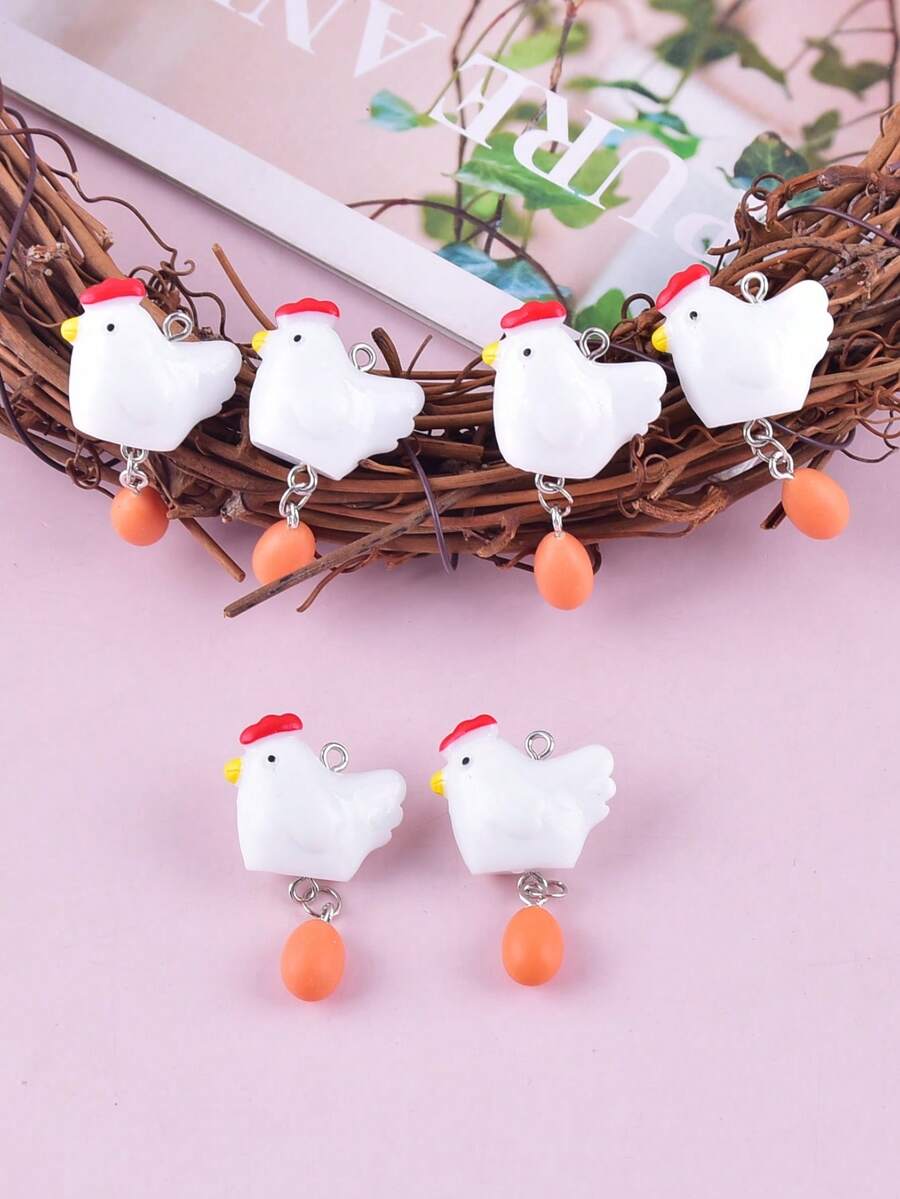 Bộ 6/10/20 món trang sức bằng nhựa hình gà mái và trứng dễ thương, mặt dây chuyền, bông tai, phụ kiện dây chuyền. - Gà mái và trứng - Xem 1