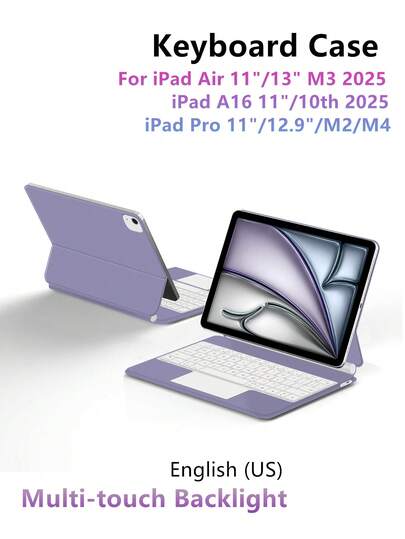 适用于 11/13 英寸 iPad Air M3/2025/A16（第 11/10 代）的键盘保护套，也适用于 11/12.9/13 英寸 iPad Pro M4/M2（第 6/5/4 代）和 10.9 英寸 iPad Pro（第 3/2 代），无线背光磁吸智能键盘保护套，紫色